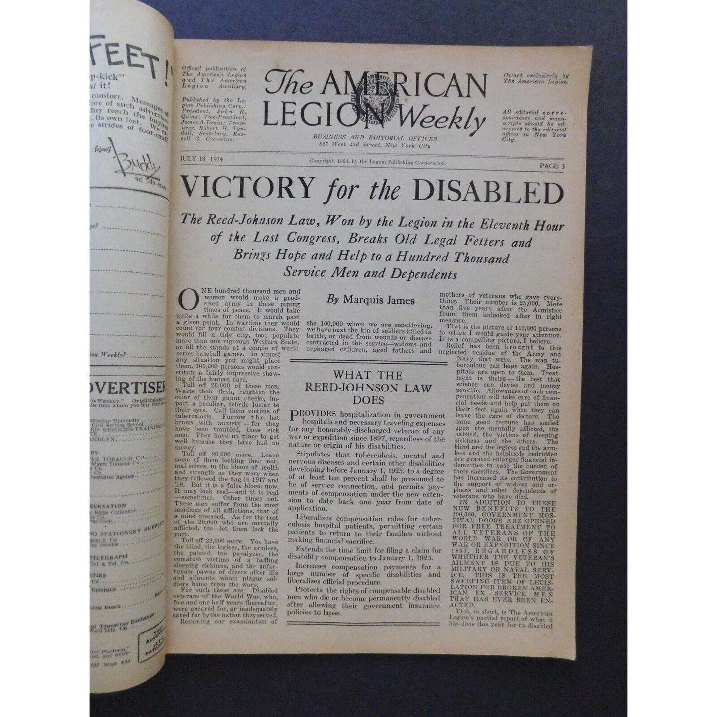 "The American Legion Weekly" July 18 1924 - 22 pgs.