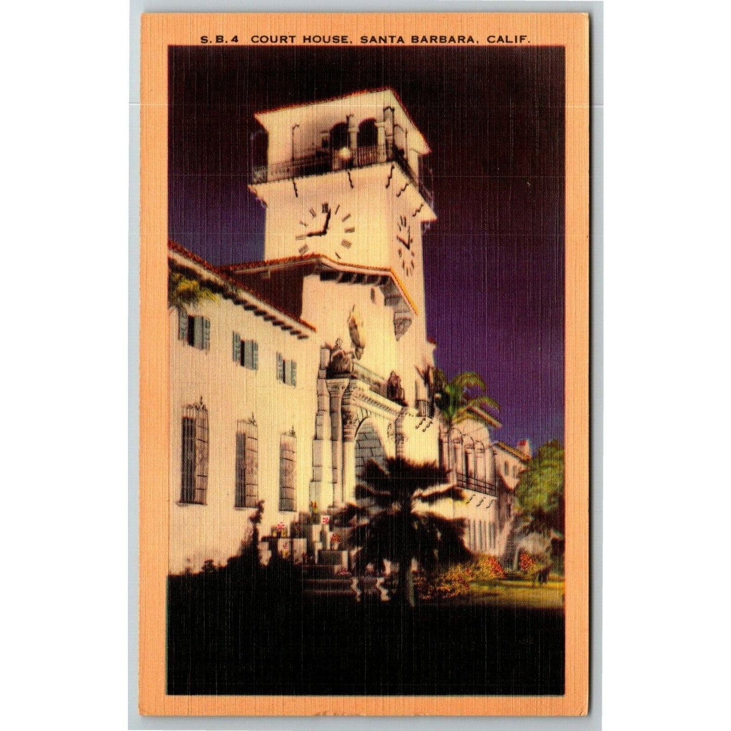 Vintage c1930-45 Linen Postcard "Court House, Santa Barbara, CA