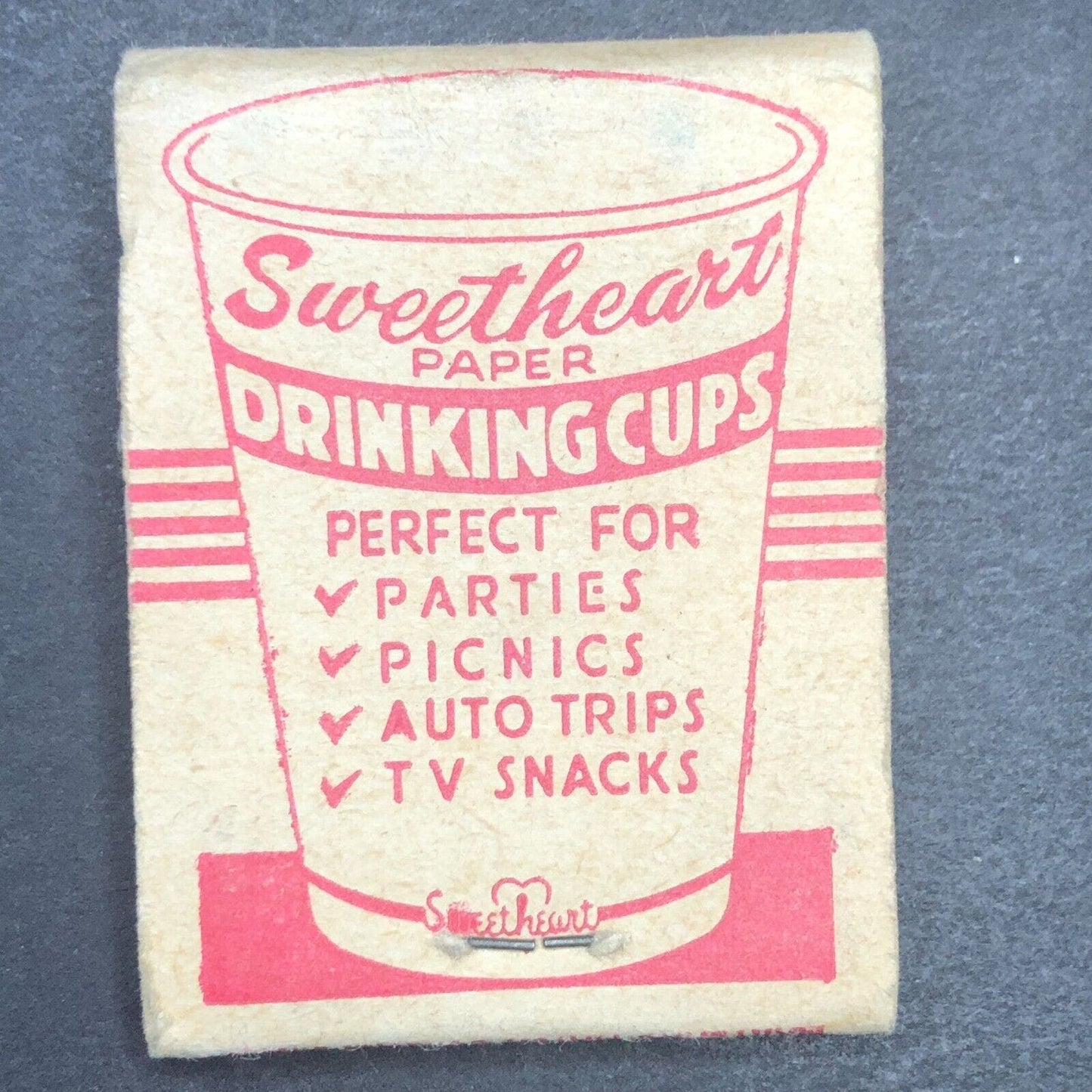 Sweetheart Drinking Cups Mostly Full (-3) Matchbook c1950's Scarce VGC