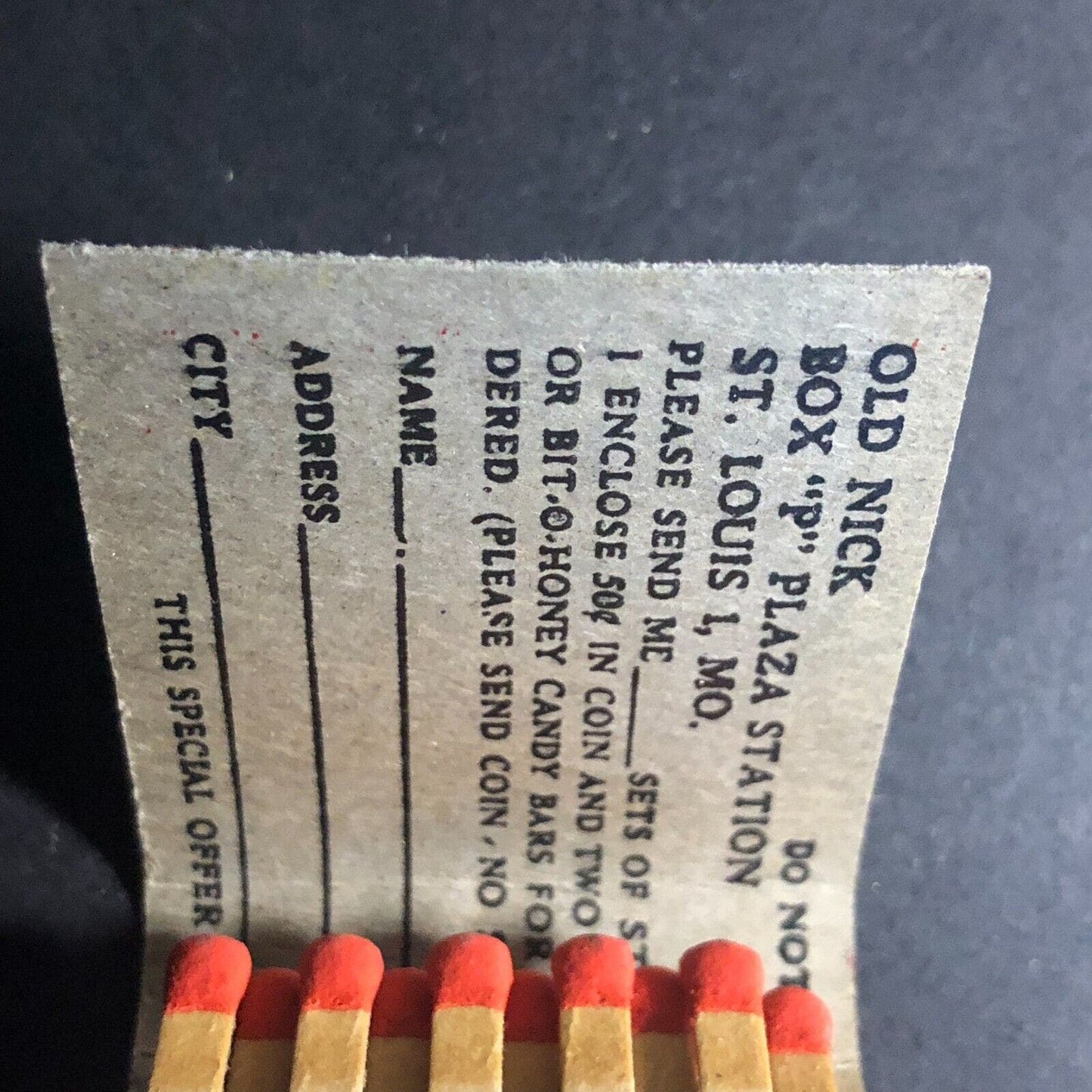 Bit-O-Honey Old Nick w/ Paring Knives Offer Full Matchbook 1950 VGC