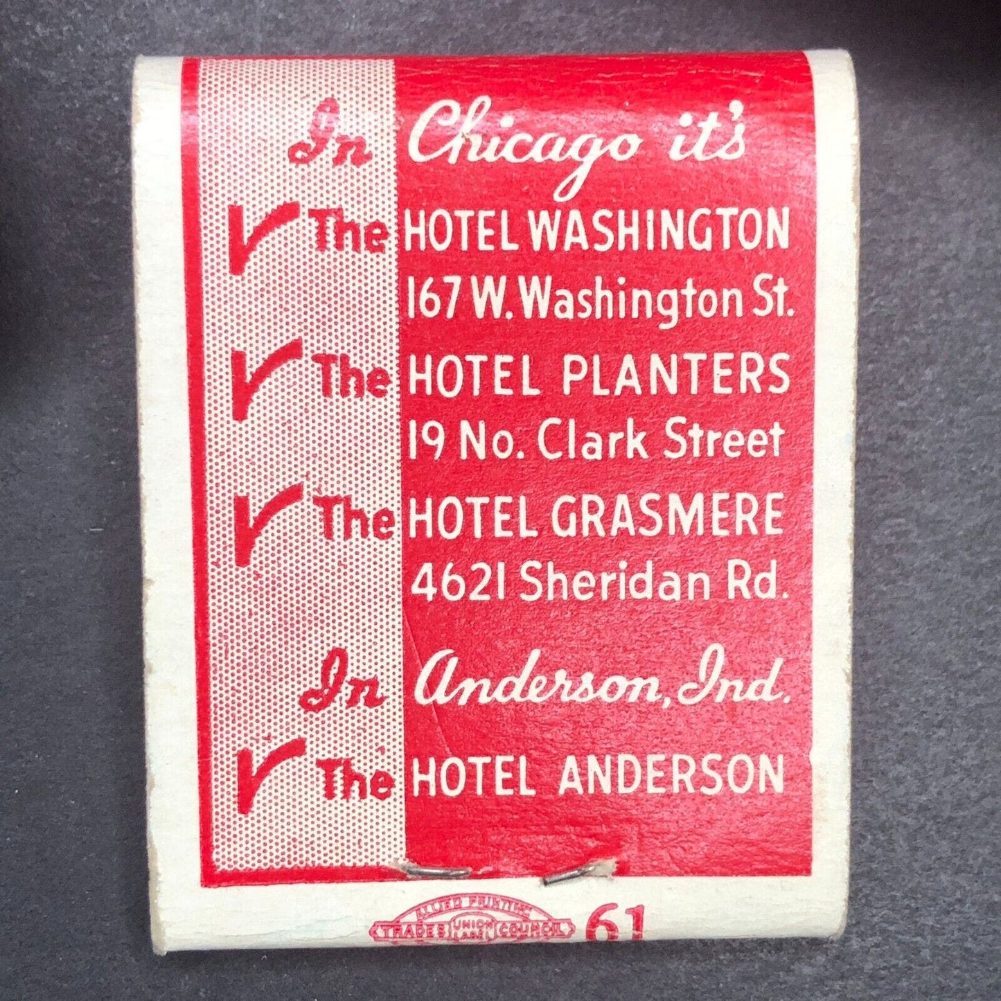 Wenzel Hotels Chicago Locations Mostly Full (-2) Matchbook c1940's-50's VGC