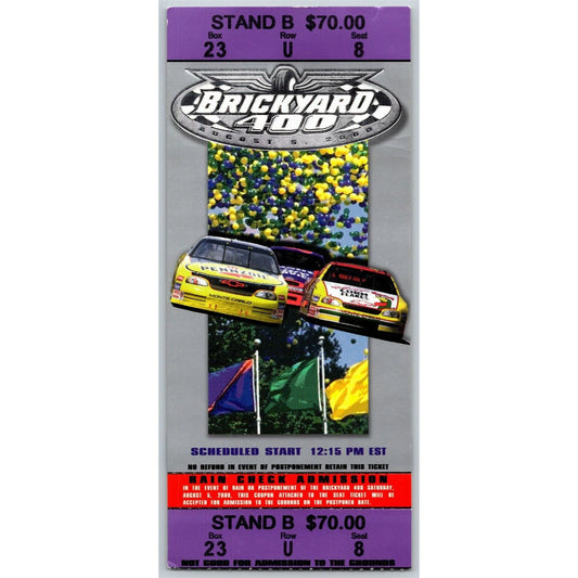 2000 Brickyard 400 Indianapolis Motor Speedway Ticket Stub - Seat 8