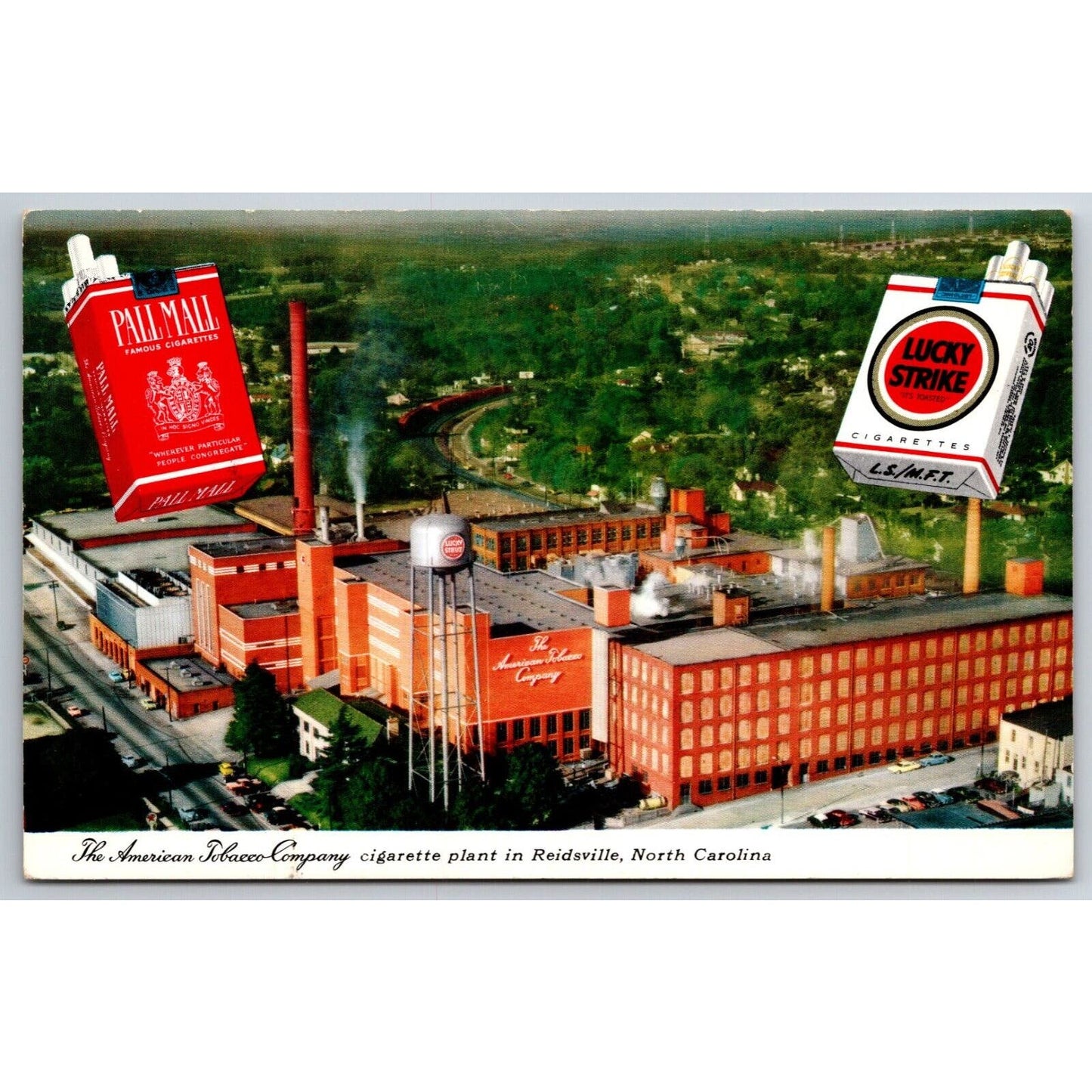 Lucky Strike Pall Mall Cigarette Plant Reidsville NC Postcard c1950's Scarce VGC