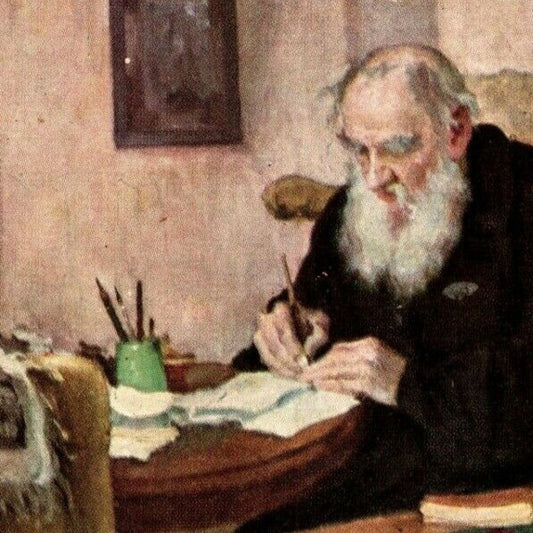 c1911 Vintage Bulgarian / Russian Art Postcard Leo Tolstoy Writing in His Office