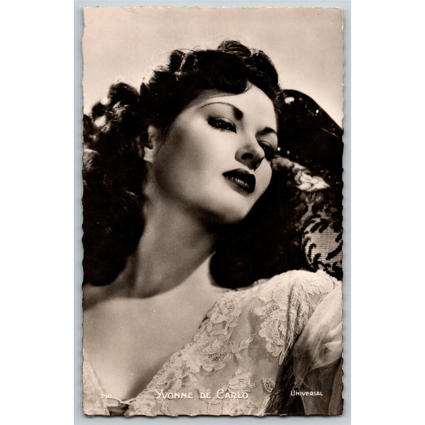 Yvonne De Carlo / Universal RPPC Postcard Scalloped - Ken Prag Collection - VGC