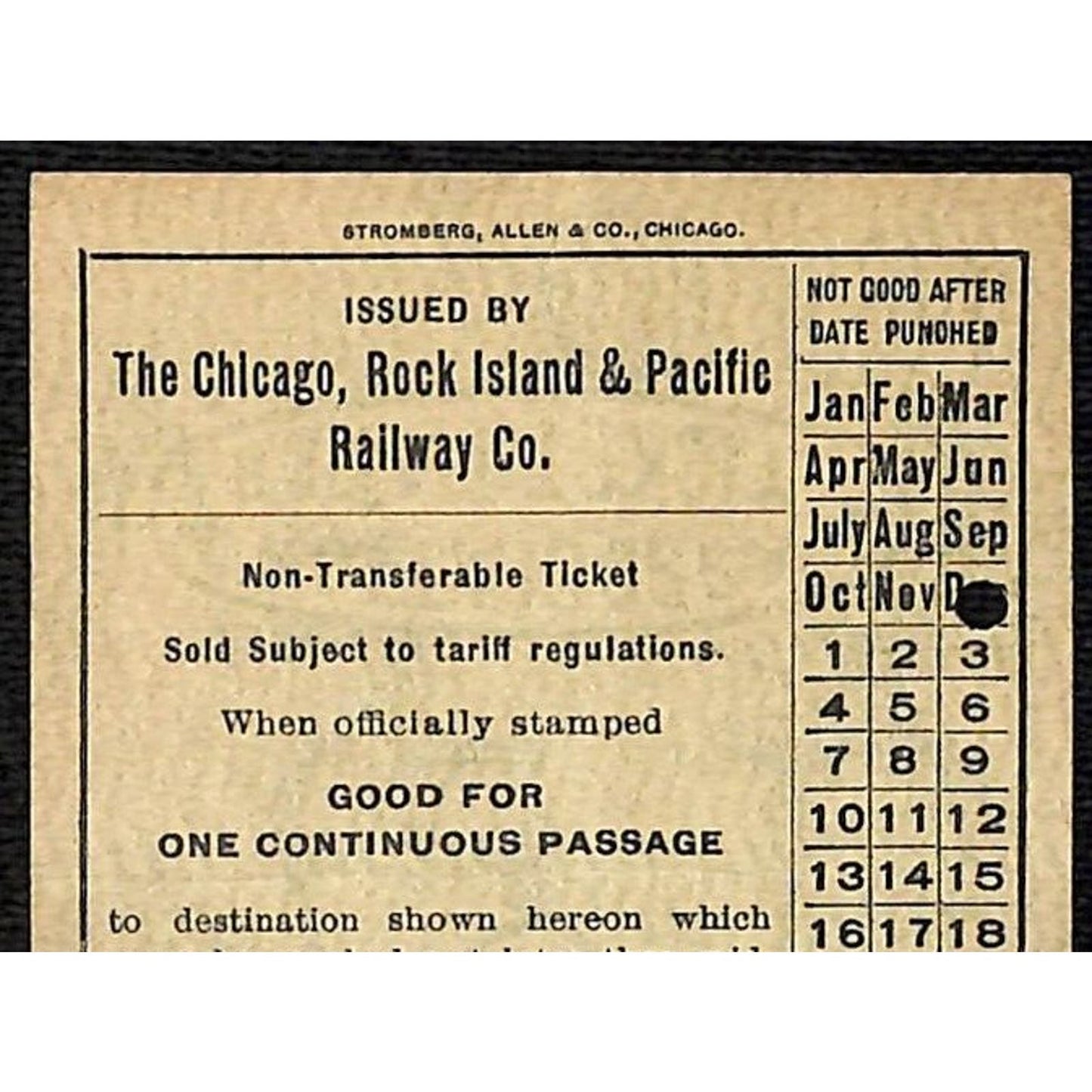 1925 Chicago, Rock Island & Pacific Railway Co. Ticket DesMoines VGC