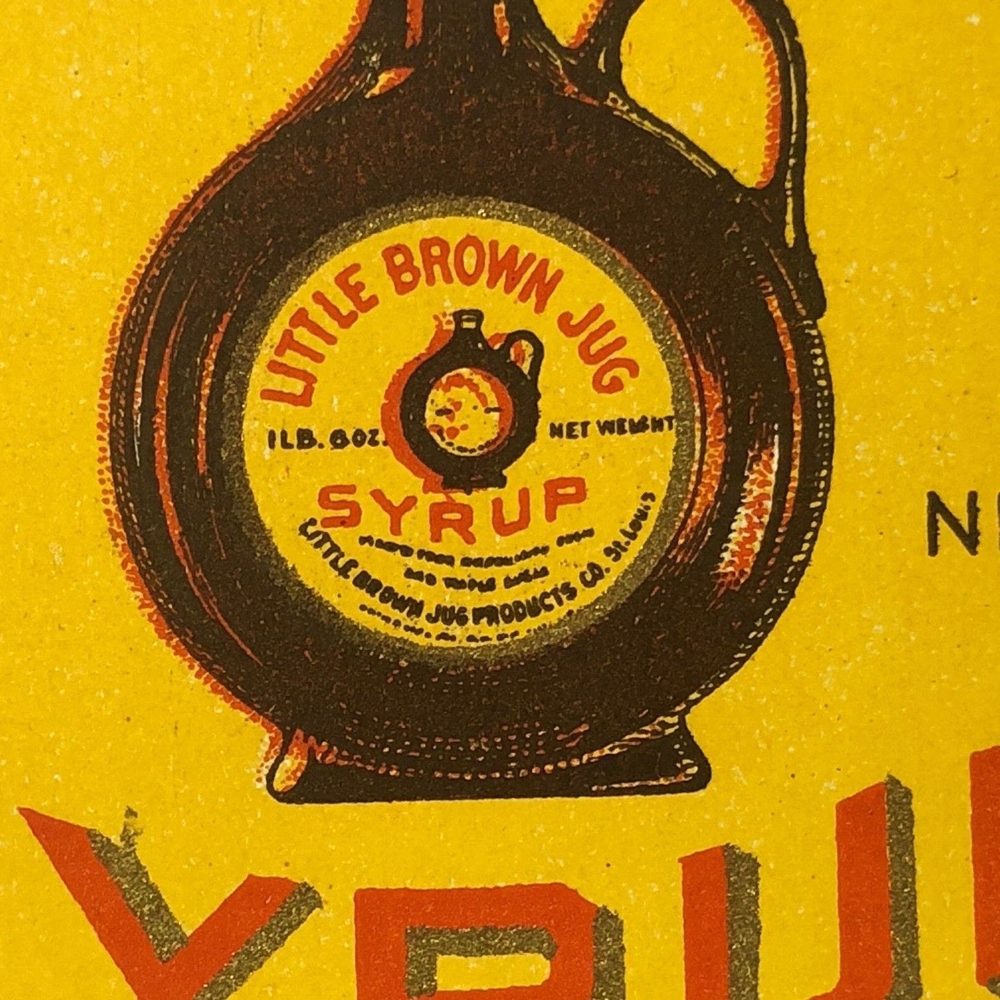 Little Brown Jug Syrup St. Louis Unused NOS Bottle Label c1930's VGC 3" Gilt