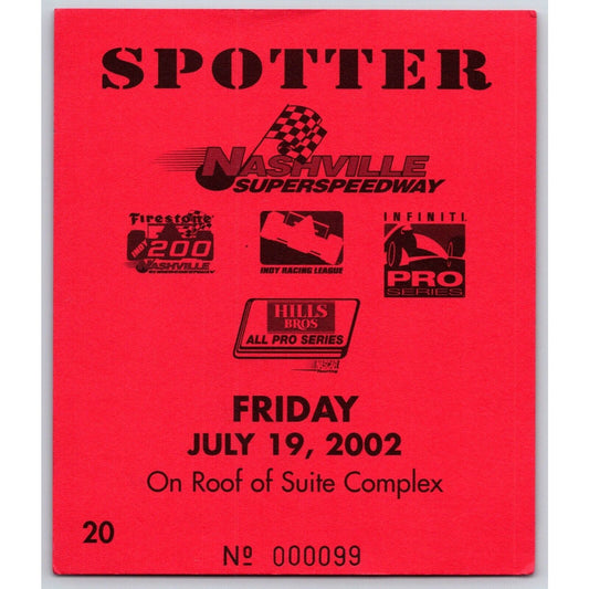 2002 Nashville Superspeedway Spotter ID Card 7/19 #99 Scarce