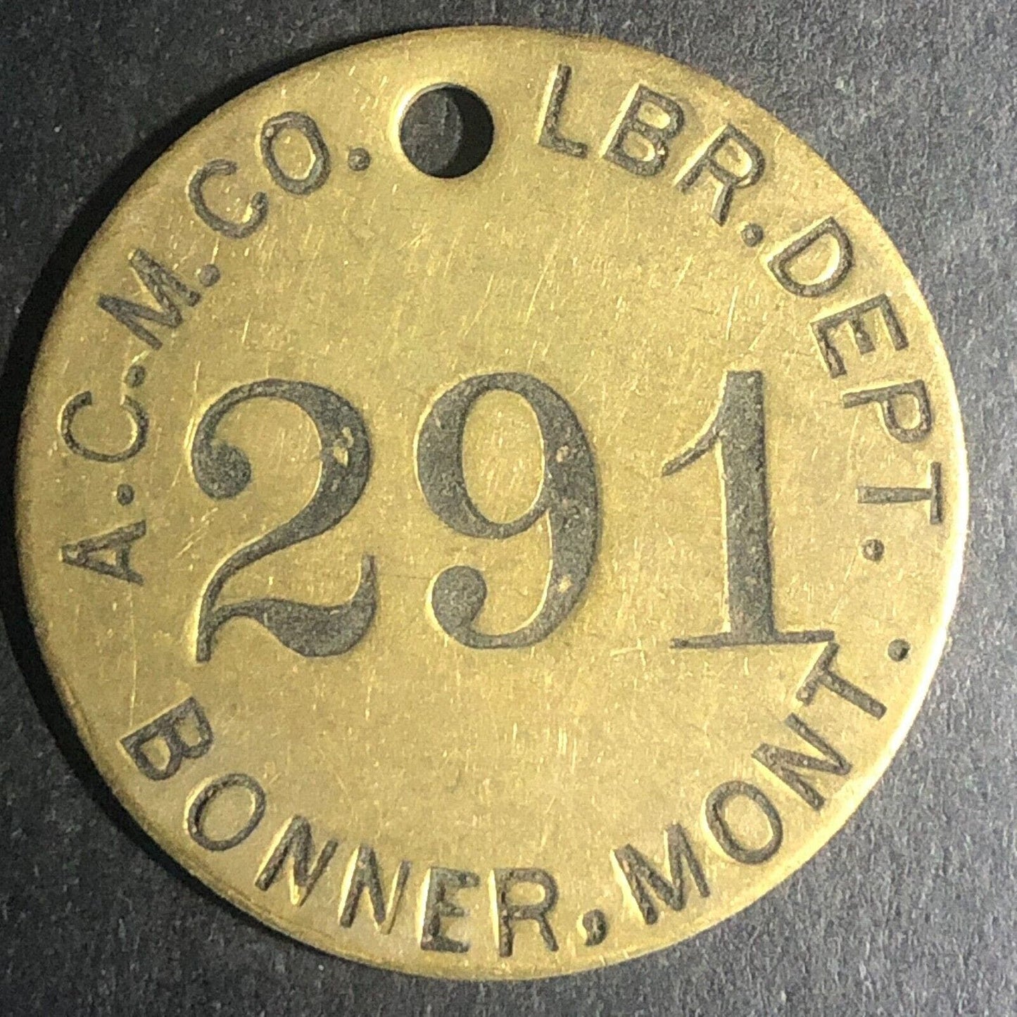 Anaconda Copper Mining Co. Bonner, MONT MT Brass Tool Check Tag #291 Scarce