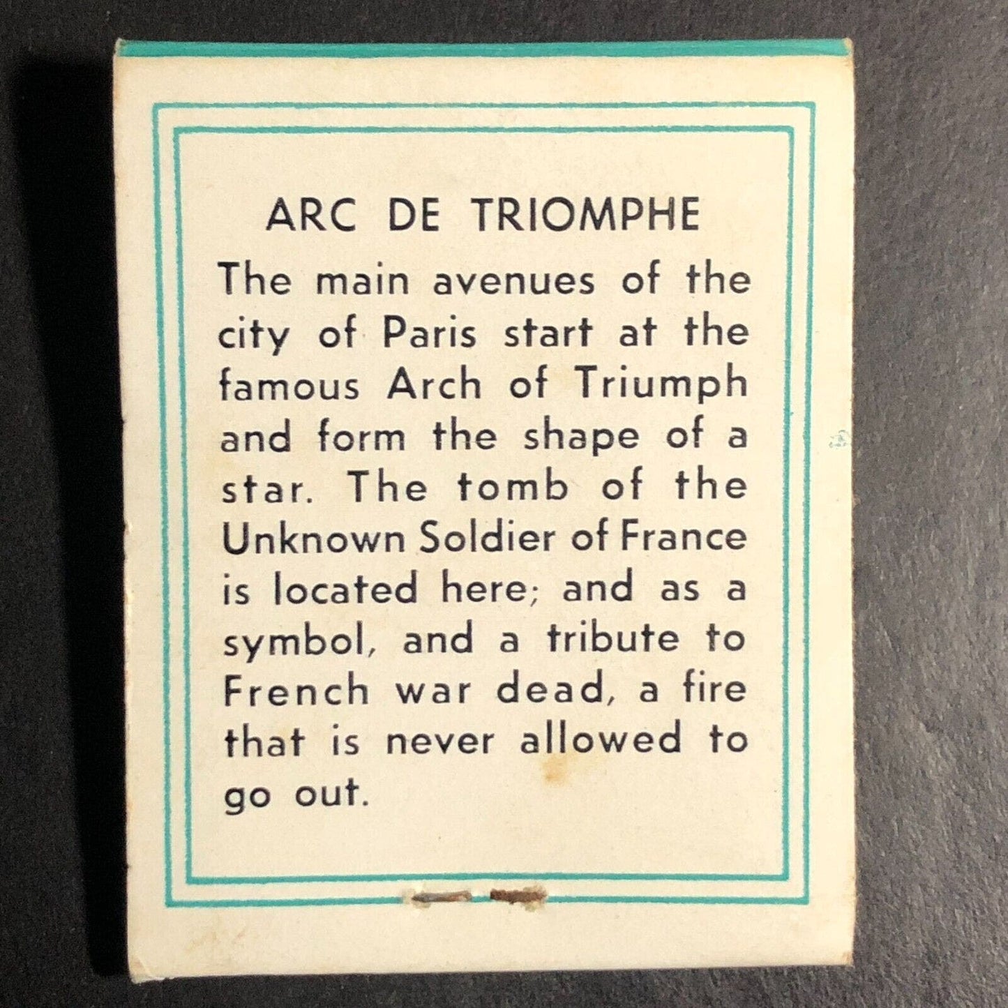 "World Landmarks" Series Arc De Triomphe Full Matchbook c1968-73