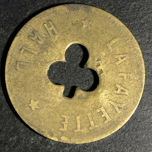 24.5mm Brass Lafayette Hall (Saloon Sacramento, CA) Token Clover Shamrock (#54)