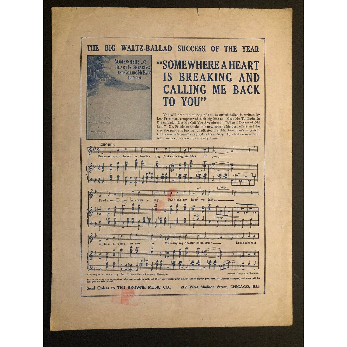 Vintage WWI Sheet Music "Don't Be Anybody's Soldier Boy But Mine"