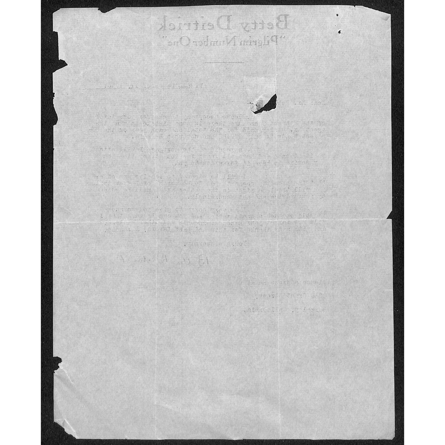 Betty Deitrick "Pilgrim Number one" Berkley 1916 TLS re: Street Bonds Mortgage