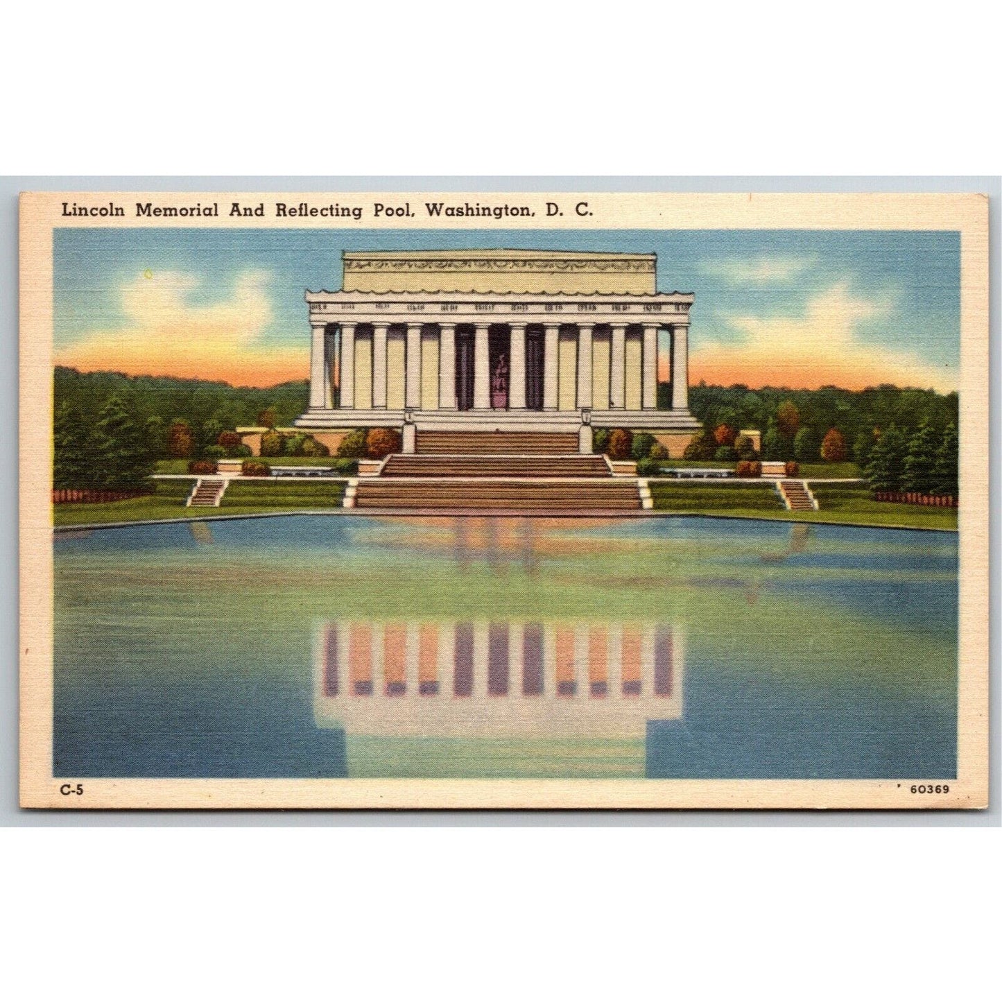 Vintage Linen Postcard Lincoln Memorial & Reflecting Pool Washington, DC UNP