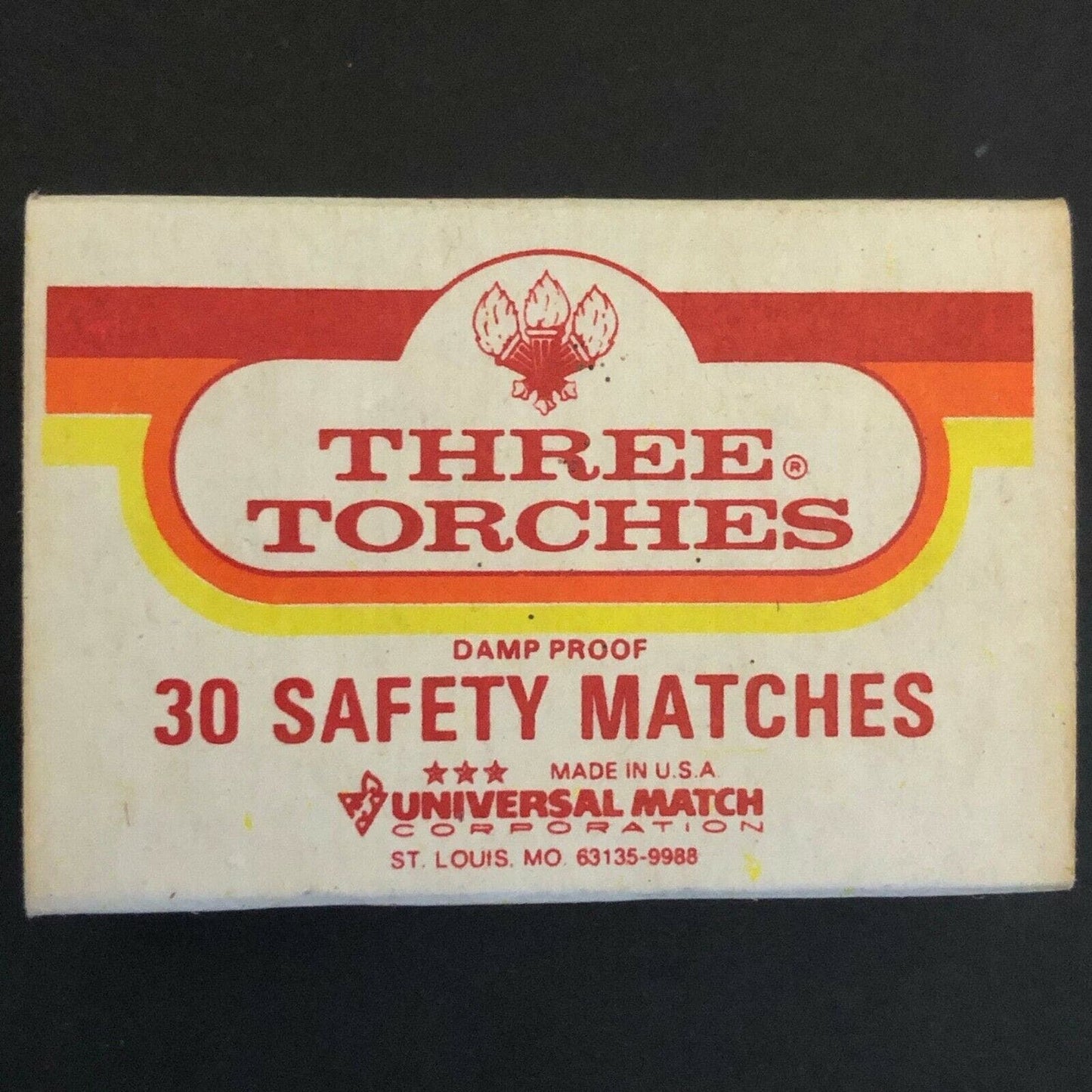 c1970's-80's Wooden Matchbox Matchbook "Three Torches Safety Matches"