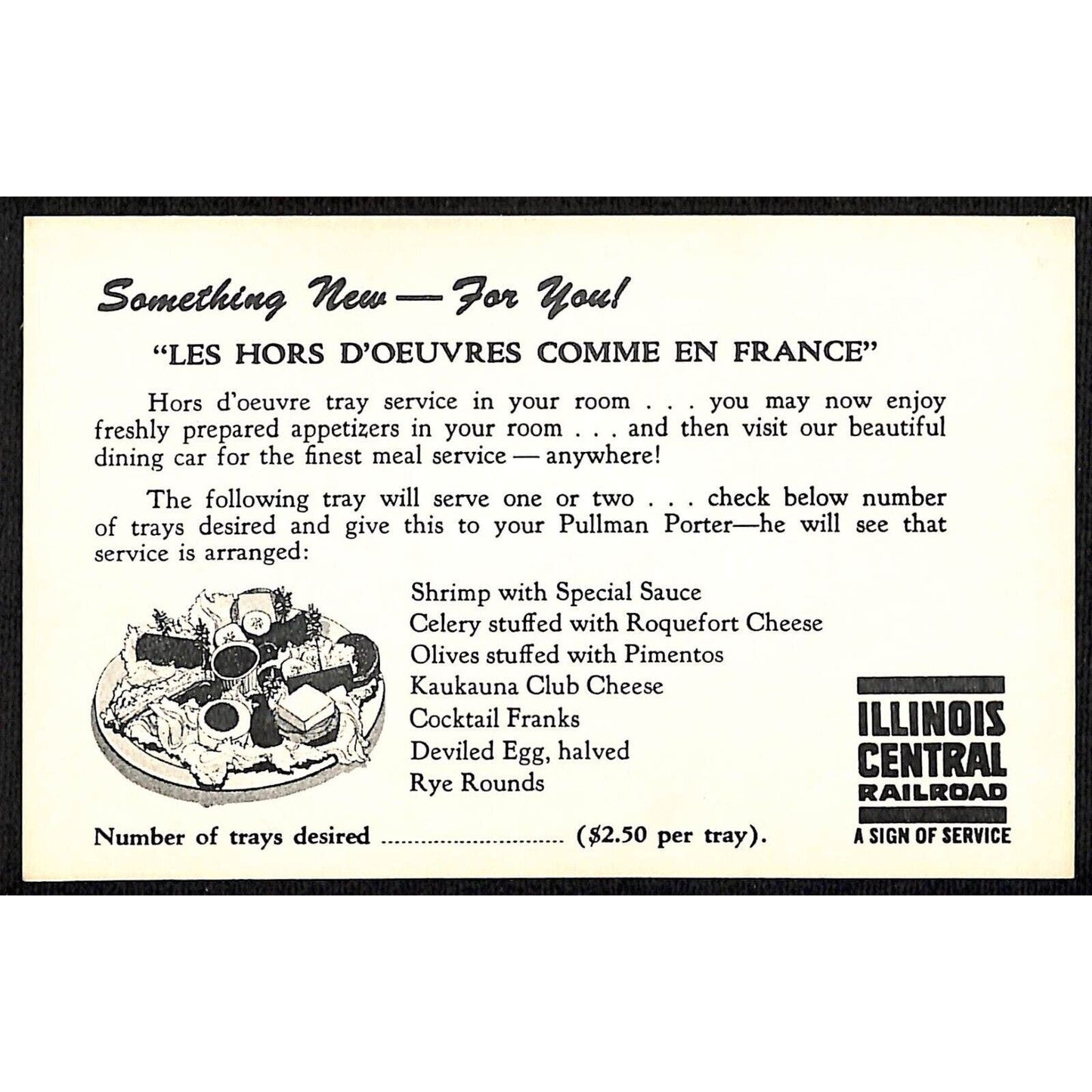 Illinois Central Railroad Pullman Car - "..Hors D'oeuvres Comme En France" Card