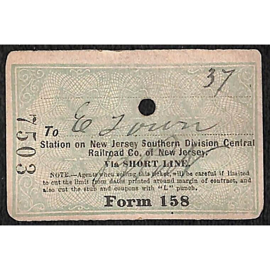 New York & Long Branch Railroad 1896 Ticket North Asbury Park #7503
