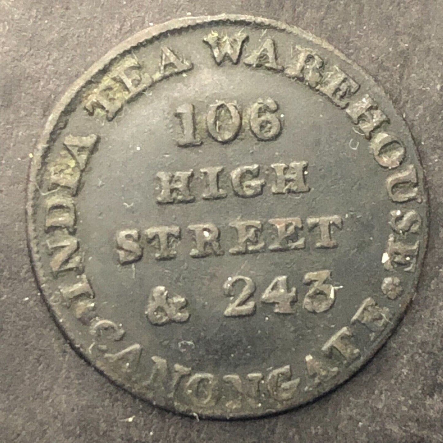 India Tea Warehouse Russell Wine & Spirit Dealer Trade Token 22mm Early 1800's