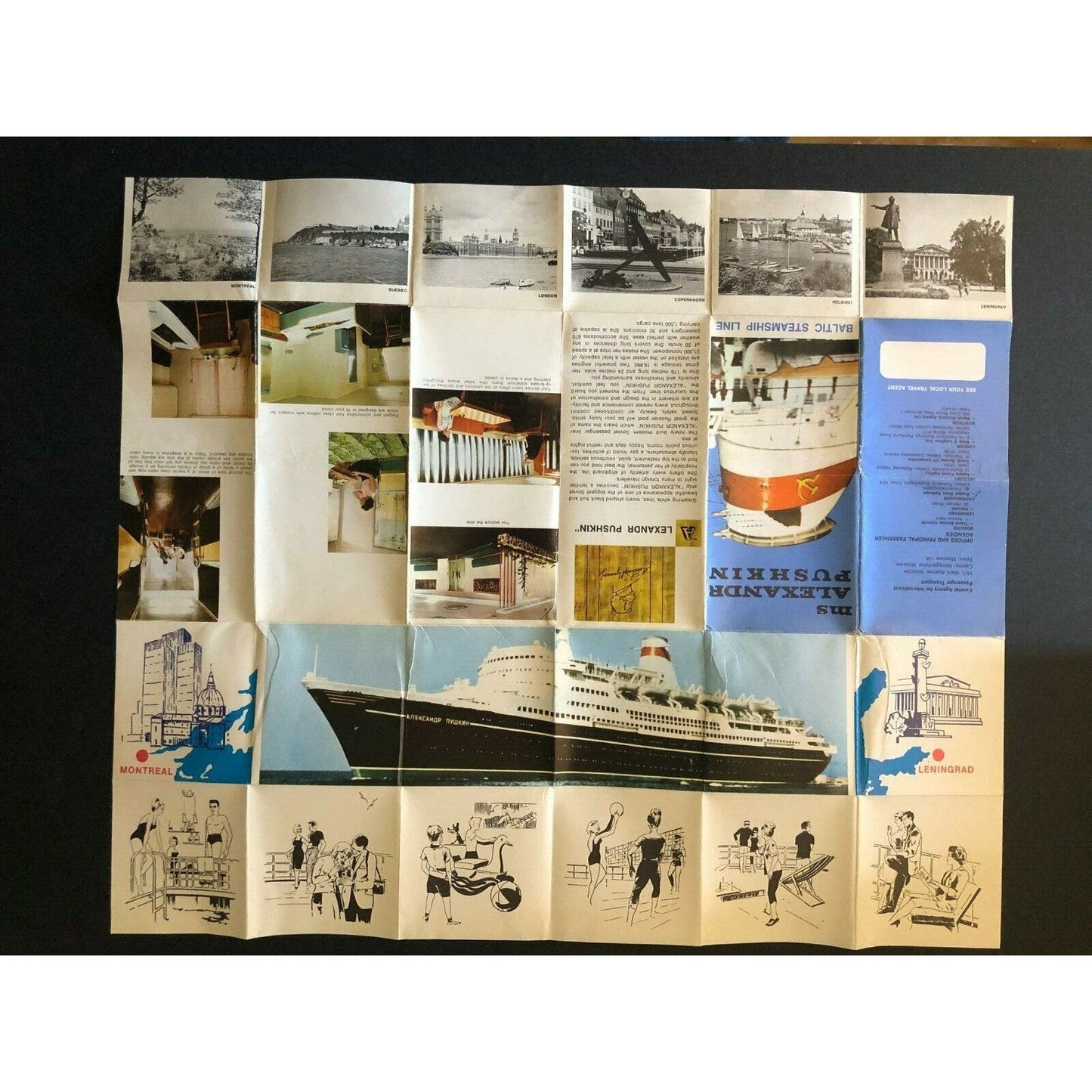 c1968 MS Alexandr Pushkin Baltic Steamship Line Brochure Single Sheet Deck Plan