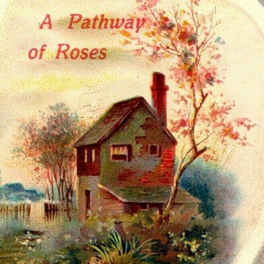 c1910 "A Pathway of Roses" Artist Palette Greeting Card - Vintage Postcard