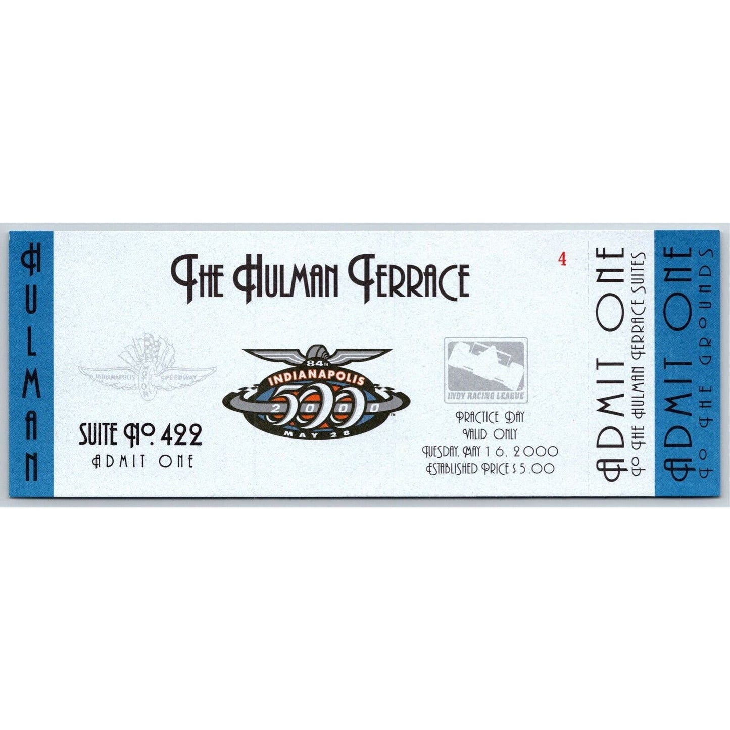 2000 Indy 500 Practice Day Hulman Terrace Unused Ticket Indianapolis #4