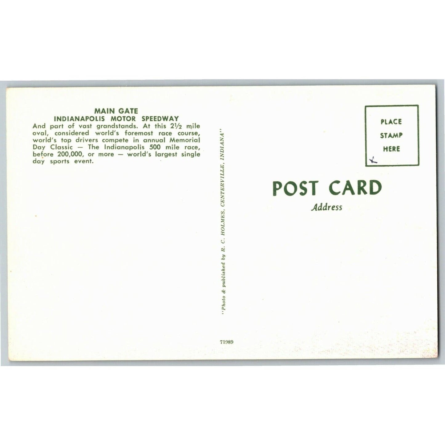 Indy 500 Postcard 1958 "Main Gate - Open Indianapolis Motor.." Unposted - VGC