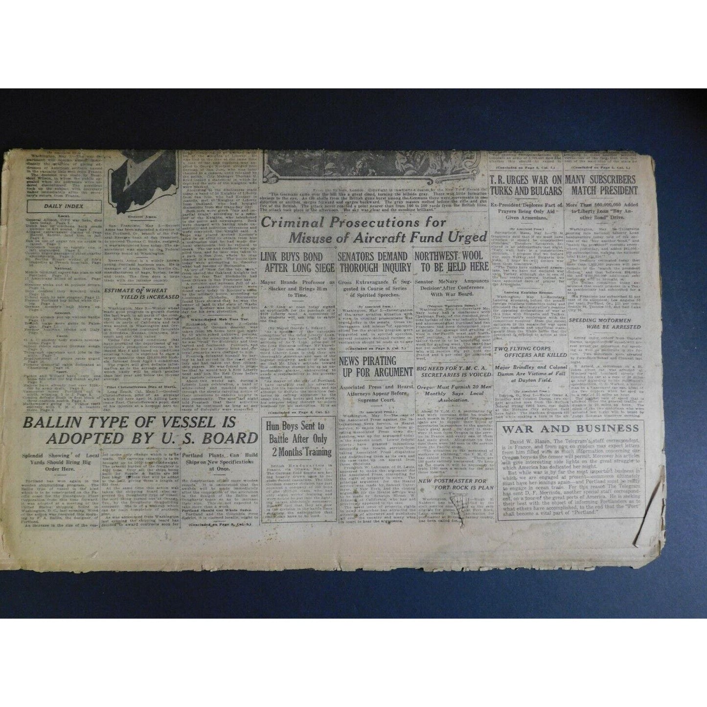 WWI Era Newspaper - The Evening Telegram (Portland, OR) - May 2 1918 - 18 pgs.