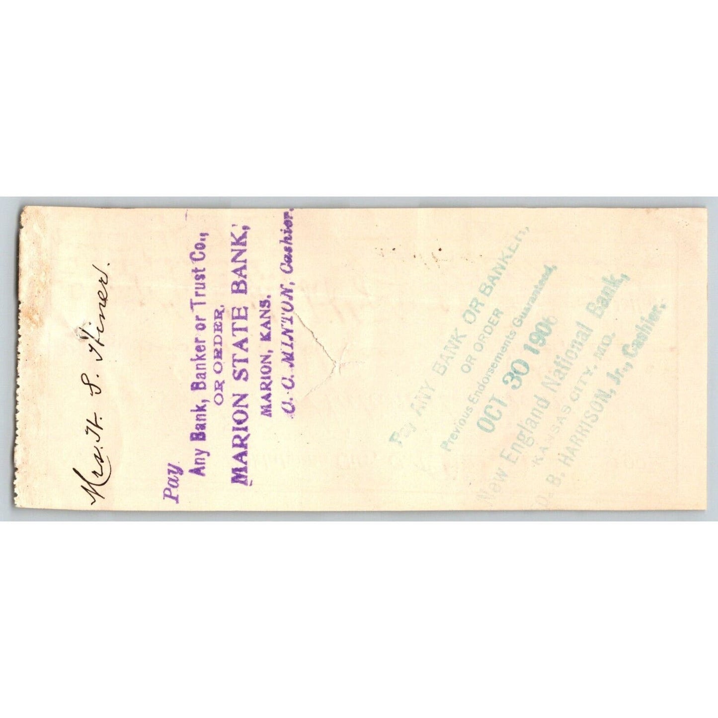 Oklahoma City Western National Bank Territorial 1906 Check