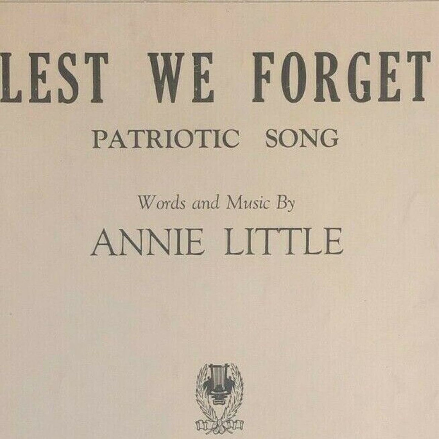 Scarce Vintage 1923 Sheet Music "Lest We Forget" Annie Little