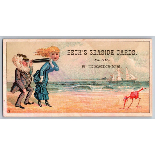 Beck's Seaside Cards Sample Victorian Trade Card w/ Playful Beach Scene