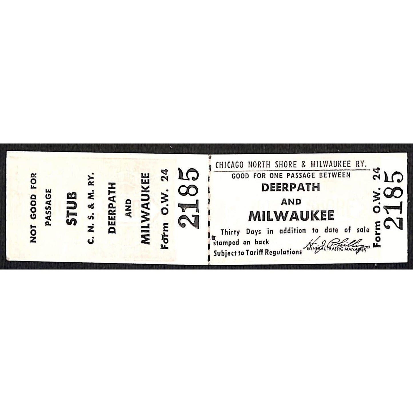 Chicago North Shore & Milwaukee Ry Railroad Ticket / Stub Deerpath Unused #2185