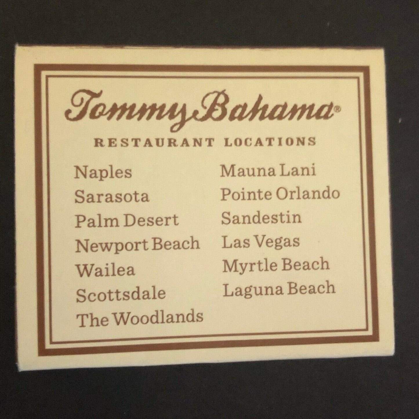 c1990's Wooden Matchbox Matchbook - Tommy Bahama Restaurants