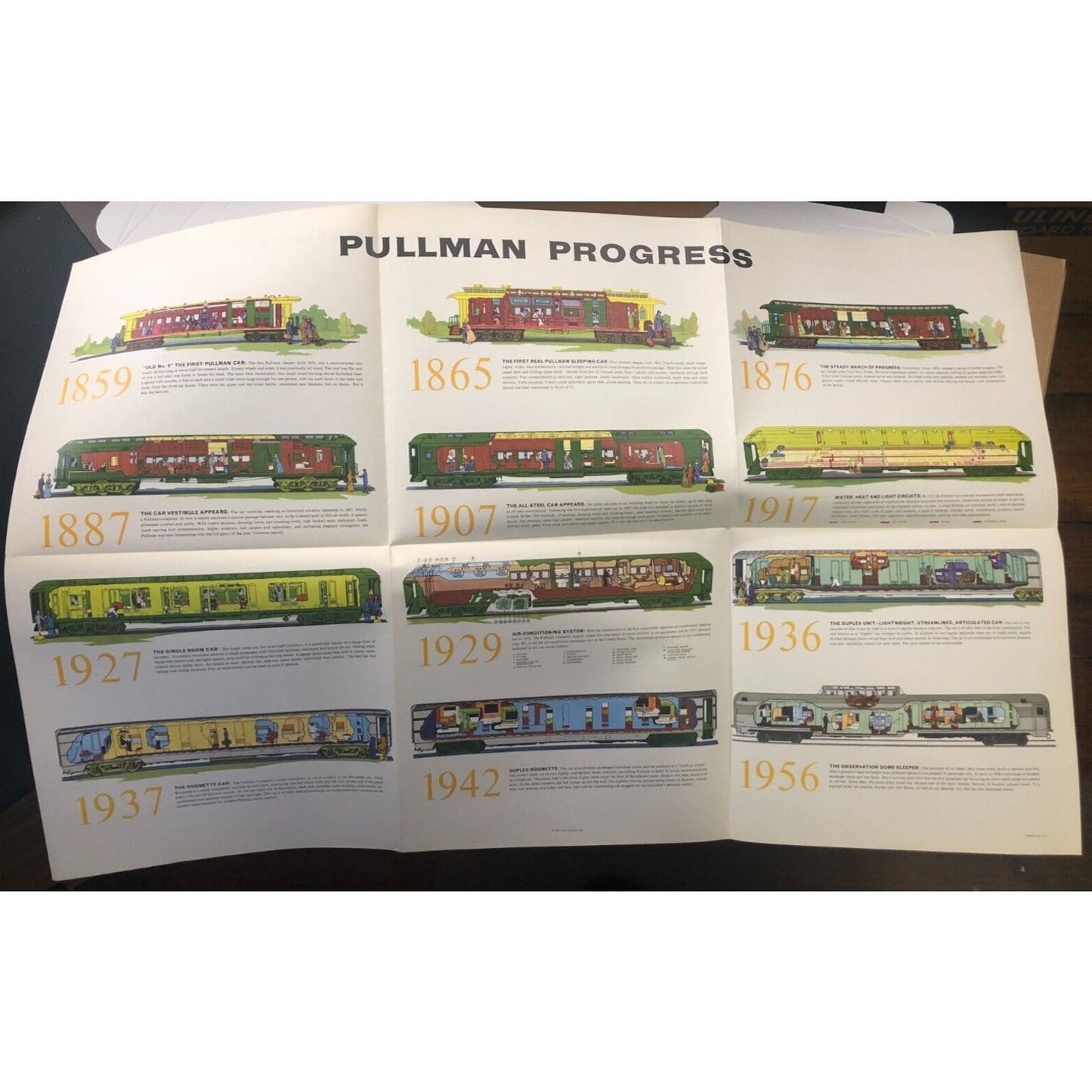 "Modern Travel By Pullman" Large Single Sheet Brochure w/ 12 Car Poster 1957 VGC