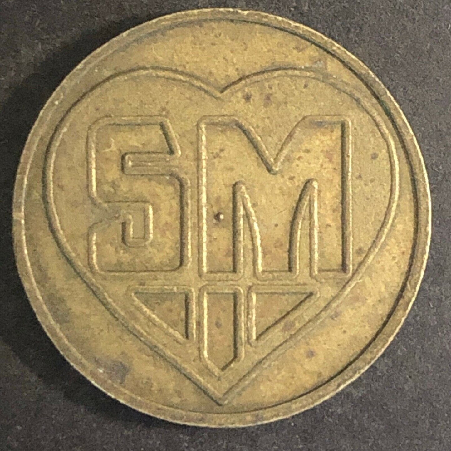 Vintage 21mm Brass "SM or 5M" Token Inside Heart