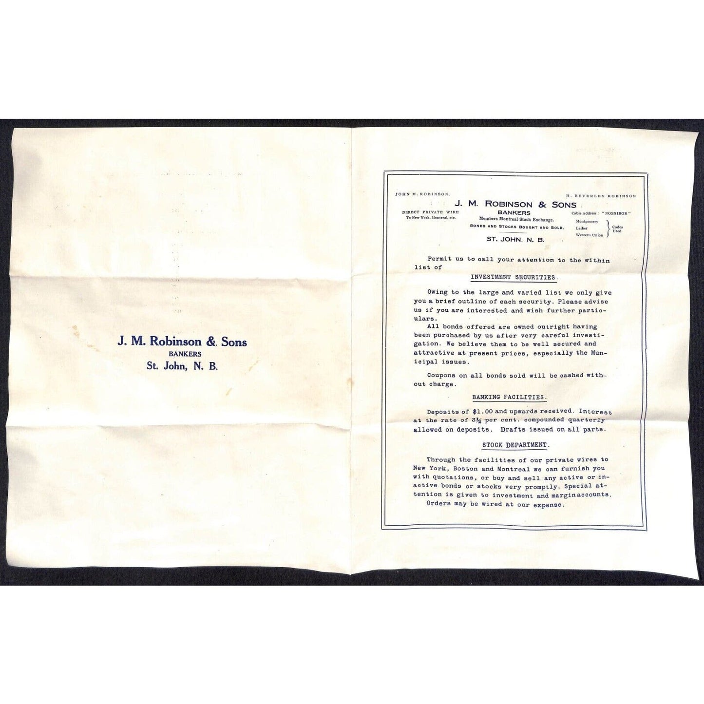 Hampden Center, ME Amos W. Knowlton* 1910 J.M. Robinson Bond Offering Sheet