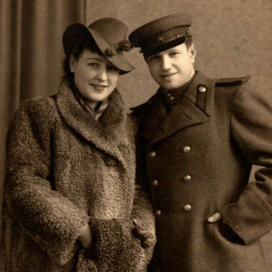 c1916 RPPC* Russian Military Postcard Unmarked Solider / Couple ? Scalloped Edge