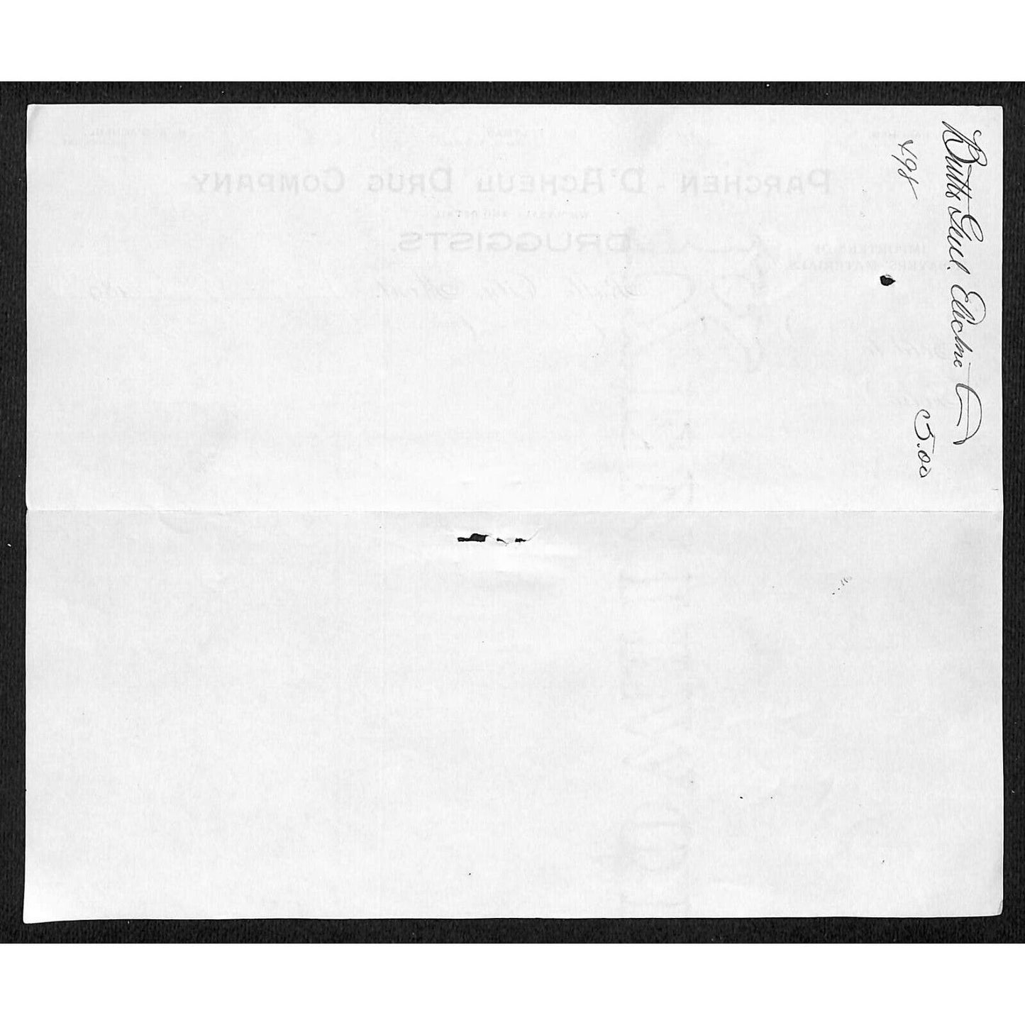 Butte City, MT Parchen & D'Arclieul Drug 1894 Billhead General Electric Power Co