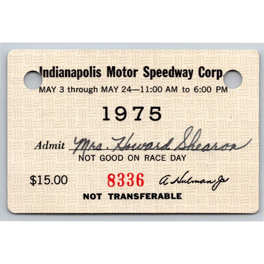 1975 Indy 500 Season Grounds Admission Ticket Pass Card Indianapolis IMS - VGC