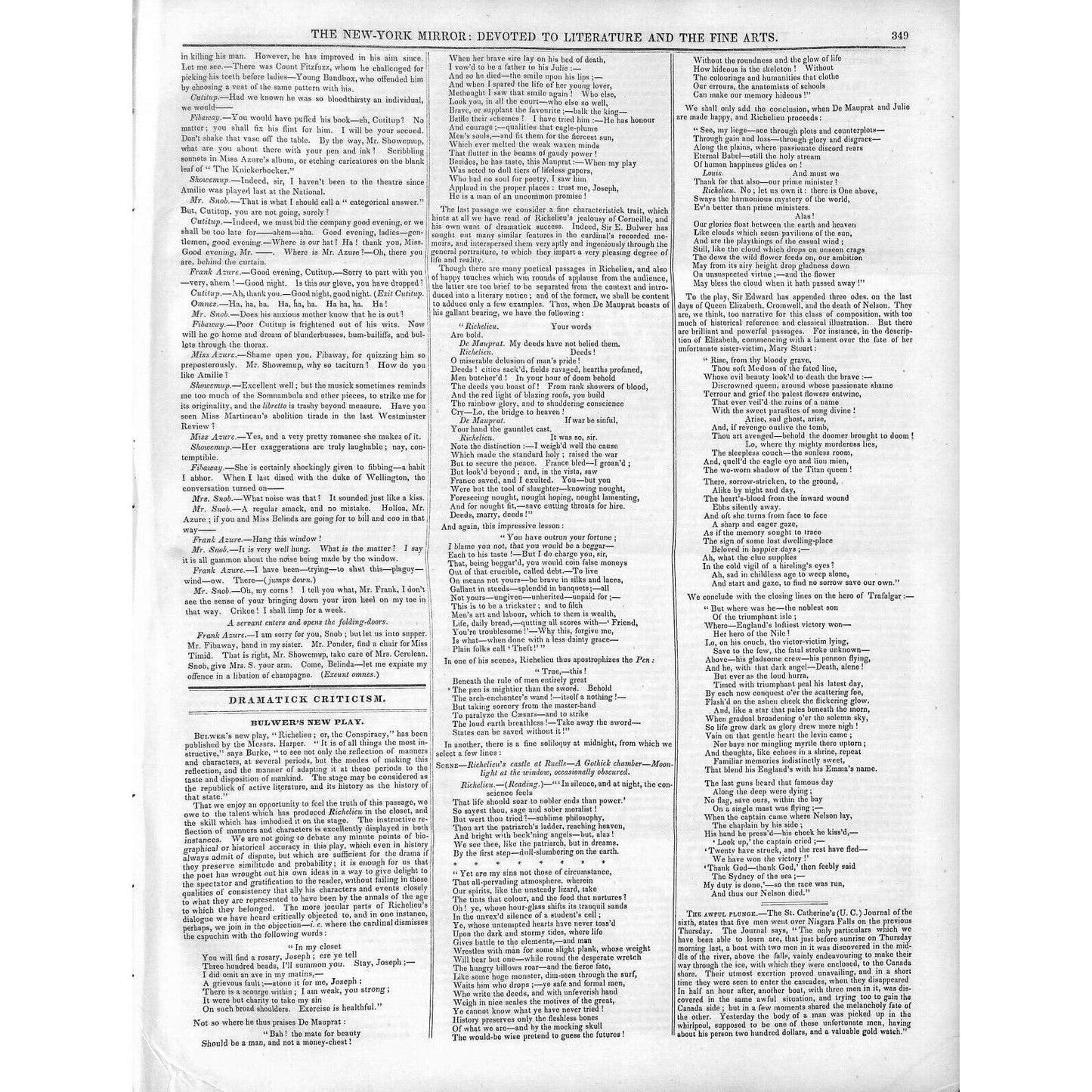 New-York Mirror Weekly Journal Literature Fine Arts Newspaper 4/27/1839