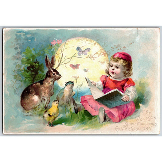 Woolson Spice Co. Child Teaching Animals Outdoors Large Victorian Trade Card