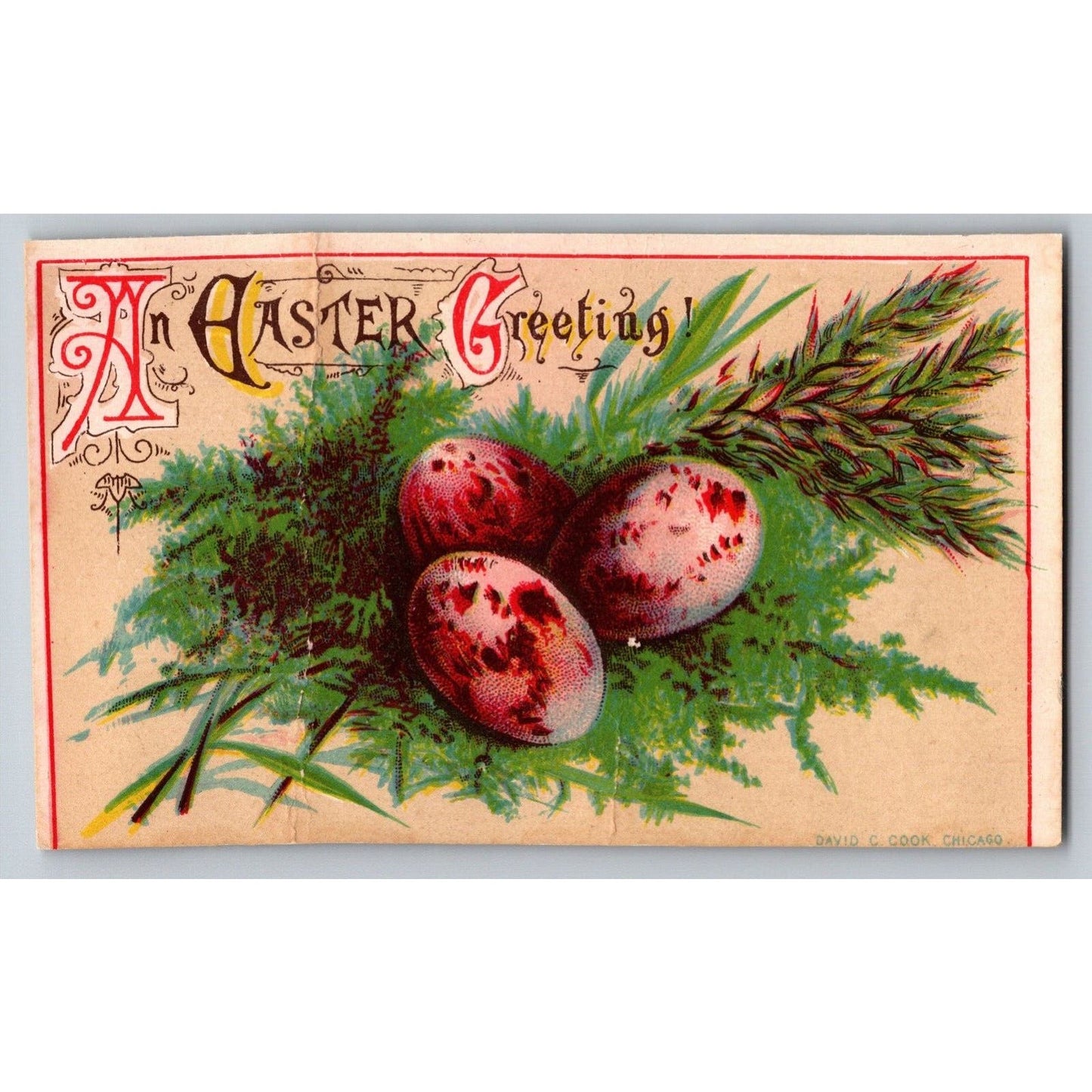 Easter Greetings Sample Victorian Trade Card David Cook - Colored Eggs