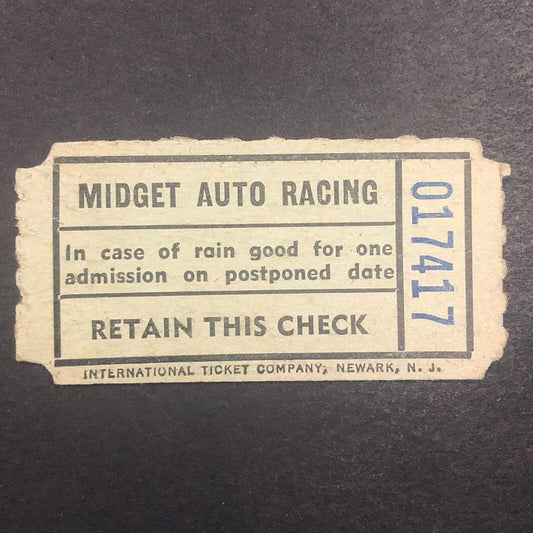 Midget Auto Racing Rain Check Ticket 1940 Dee Toran Unknown Track
