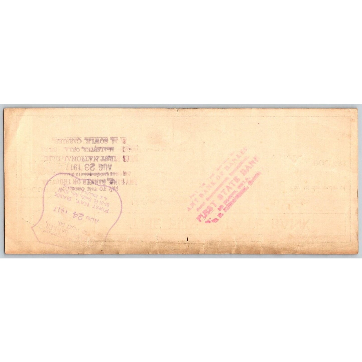 Le Flore, Oklahoma 1917 "The First State Bank" Check - Scarce