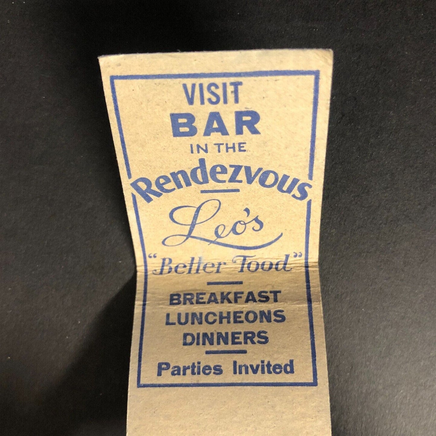 Leo's "Better Food" Restaurant Matchbook Cover Across Johns Hopkins c1940's
