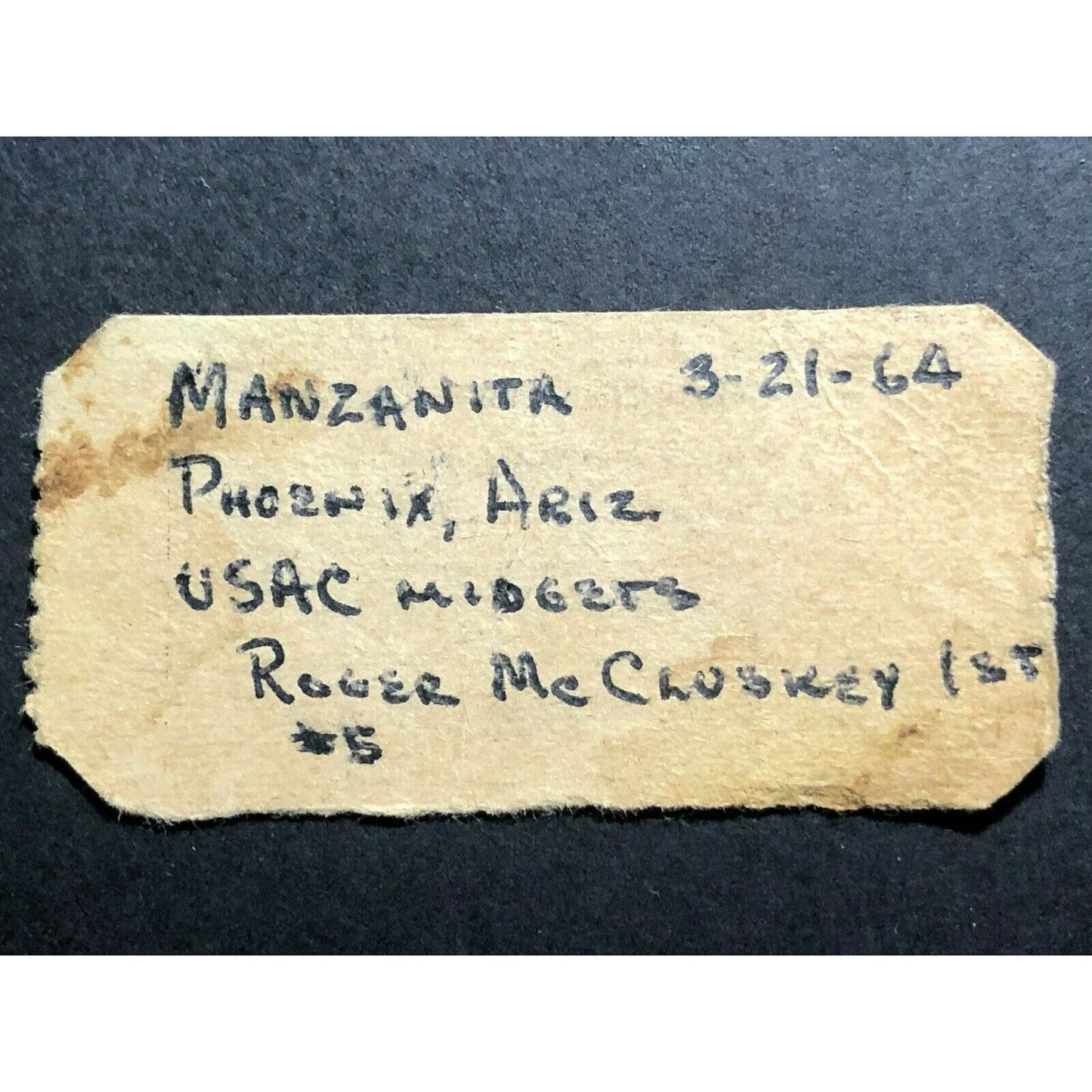 Vintage Race Racing Ticket USAC Midgets Manzanita Phoenix March 21 1964