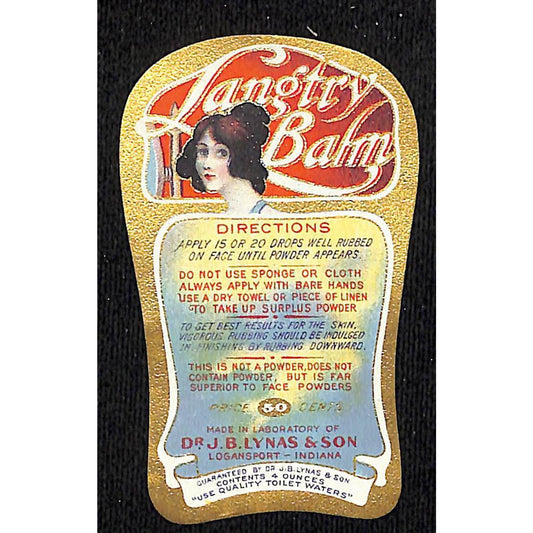 Langtry Balm Dr. Lynas Logansport, IN Vintage Beauty Label NOS VGC Gilt