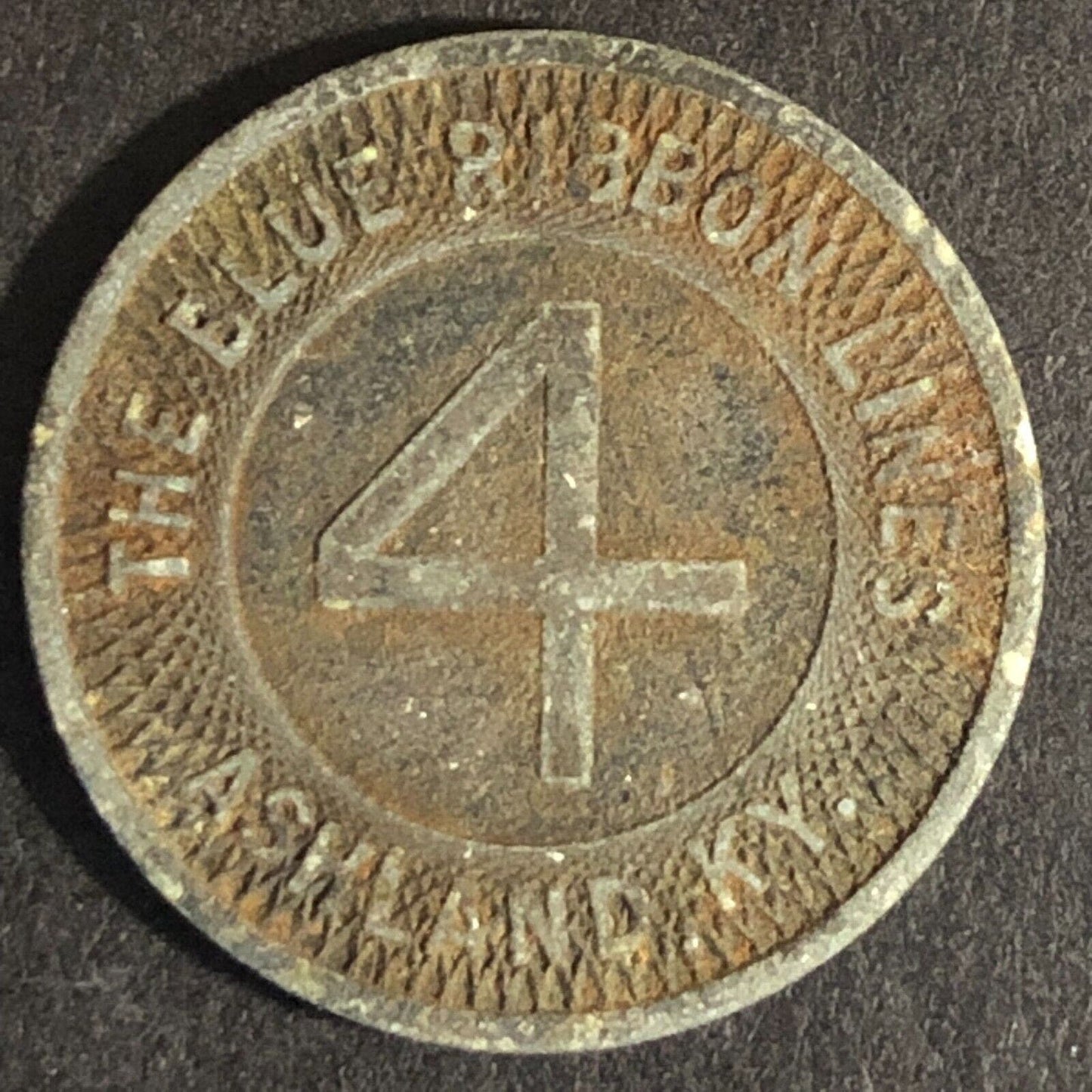 Blue Ribbon Bus Lines Ashland, KY Zinc "Fare Controlled By.." "4" Token 23mm