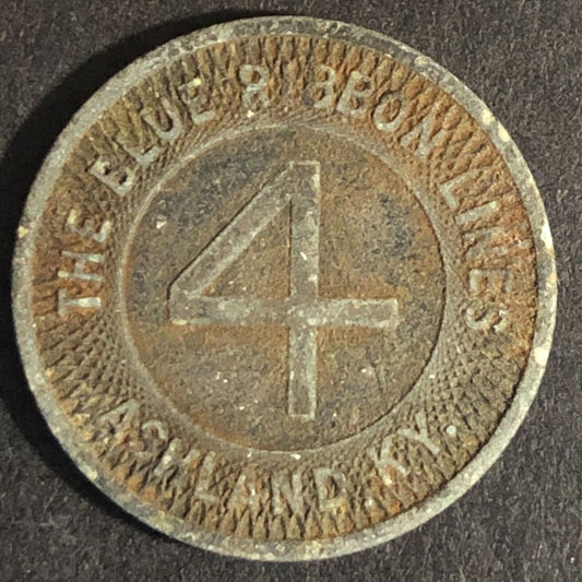 Blue Ribbon Bus Lines Ashland, KY Zinc "Fare Controlled By.." "4" Token 23mm