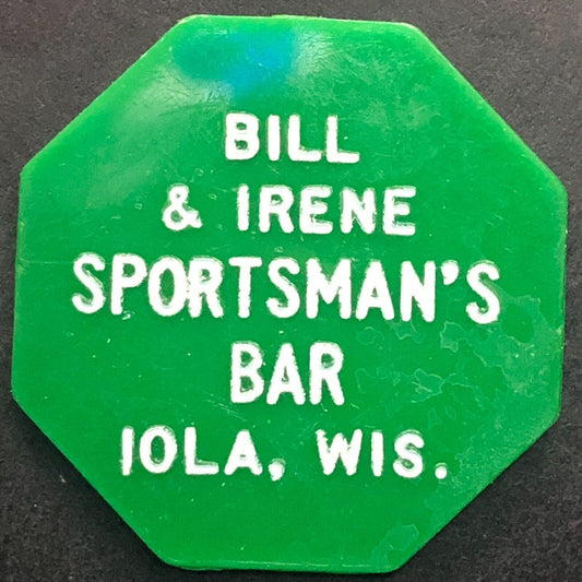 Iola, WI "Bill & Irene Sportsman's Bar" Plastic G/F 15¢ Token - c1960's-70's