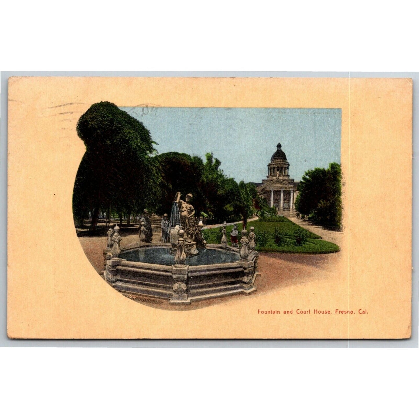 Vintage Postcard "Fountain and Court House, Fresno, Cal." (Pacific Novelty) VGC